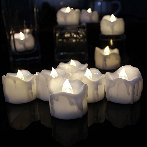Generic 12pcs Warm White Flickerng Flameless Candles with Timer Function Bright LED Tea Lights with Timer Battery Powered Candles for ThanksgivingValentines