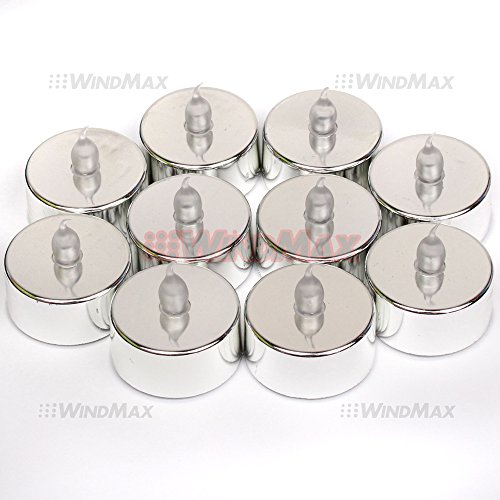 WindMaxÂ US Seller 10PCS Pack Metal Silver Body Color Tea Lights Battery Powered Flameless LED Wedding tealight Candle Xmas Party Decorations