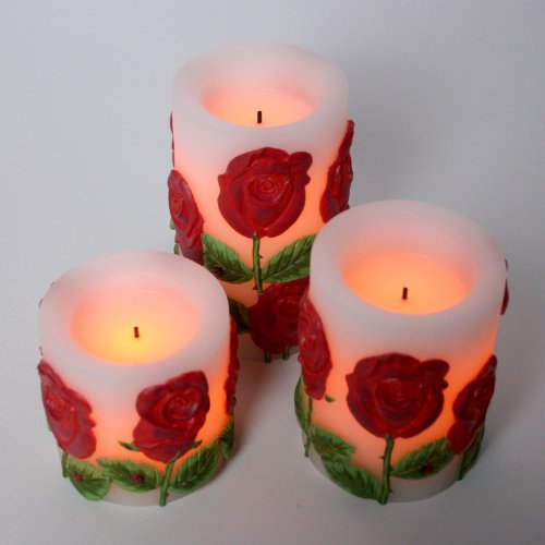 Candle Impressions Variety Set of 3 Rose Faux Wick Flameless Candles with Timers