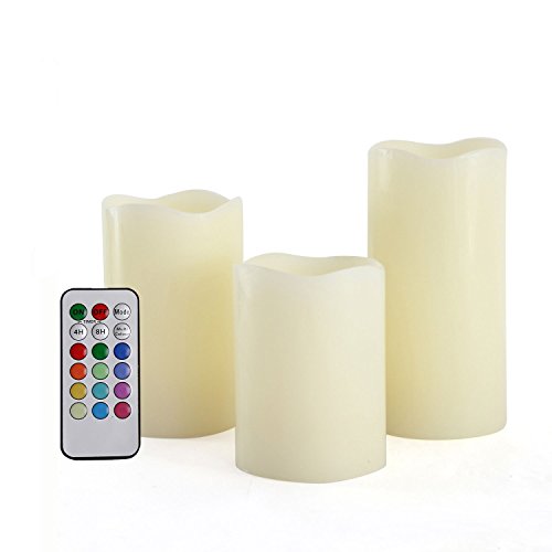 Candle Choice Vanilla Scented Real Wax Color Changing LED Flameless Candles with Remote Timer Set of 3