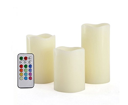 EASYOWN LED Flameless Candles 3 set with 18-Key Remote Control and Timer12 Colors for Each Occasion - Height 6 5 ï¼Œ4- Diameter 3- 5000 hours Working Time