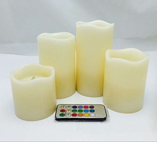Flameless candles with timer-Real Wax Ivory Remote control light-vanilla scented3 by tall 3456 set of 4