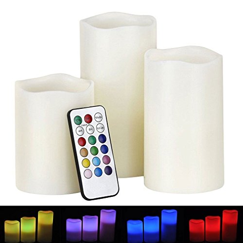 Honeyall Mooncandles Weatherproof Outdoor Indoor Color Changing LED Flameless Candles with Remote Control Timer-Set of 3