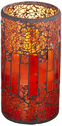 Orange Red Crack Flameless Pillar Led Wax Candle Light In Glass Mosaic With Timer Battery Operated