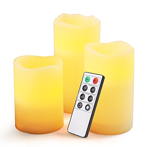 Xkttsueercrr Flameless Candle - Battery Operated Unscented Flickering Amber Yellow Flameamp Ivory Colored Wax Pillar