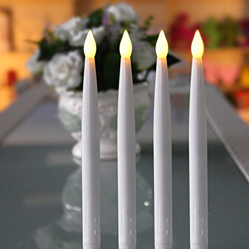 4 Set10 Inch Ivory Colored Flickering Flameless Tapered Resin Candles Indoor Outdoor Battery Led Centerpieces