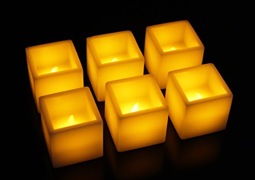 6pk 2" Led Real Wax Flickering Flameless Square Candles, Battery Operated