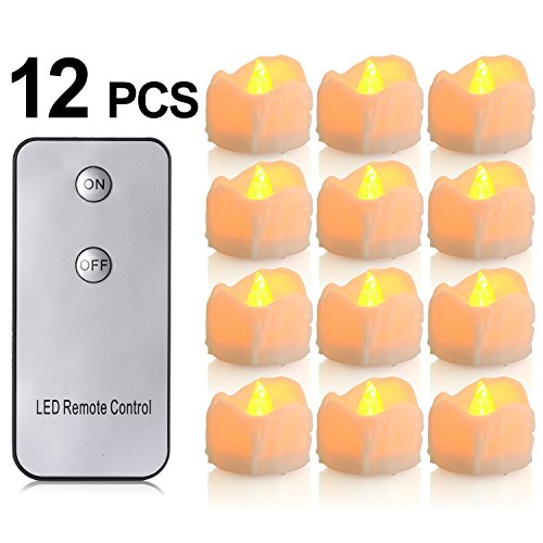 Battery Candles With Remote, 12 Packs Pchero Battery Operated Candle Led Unscented Flickering Flameless Tea Lights