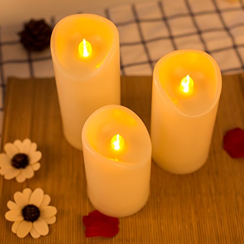 Flickering Flameless Candle Lights LED Pillar Electric Candles Pack of 3 3x567 Ivory- Waterproof Durable Battery Operated Yellow Color Flame Faux Candles Plastic Candles-By JIAJIA Spring