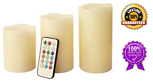 LED Candles LEDitBe with Flameless Flickering Candles with Timer - Made of Real Wax with Light Vanilla Smell - Can Change Colors Including Batteries
