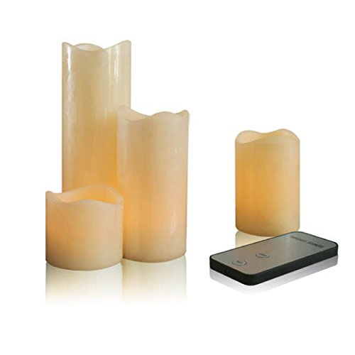 LIANDER HOME Flickering Flameless Candles - led divine candles Set of 4 Real Wax flickering Pillar Candle with Remote Timer Battery Operated