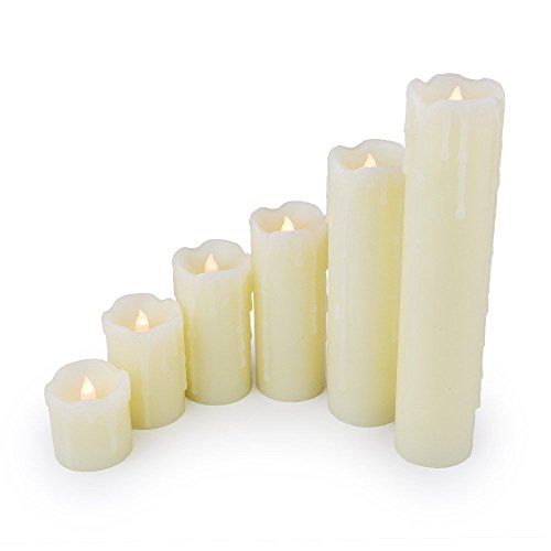 WYZworks Ivory Set of 6 Battery Operated Flameless LED Light Flickering Candle with Realistic Look  Battery Included  Realistic Faux Wax Drips