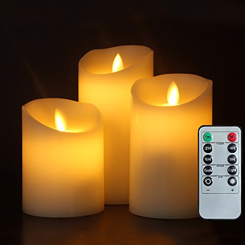 WizPower Flameless Candles Battery Operated 4 inch 5inch 6inch Flickering Candle Real Wax LED Flameless Pillar Candle with 10-Key Remote Control and 246 8 Hours Timer set of 3