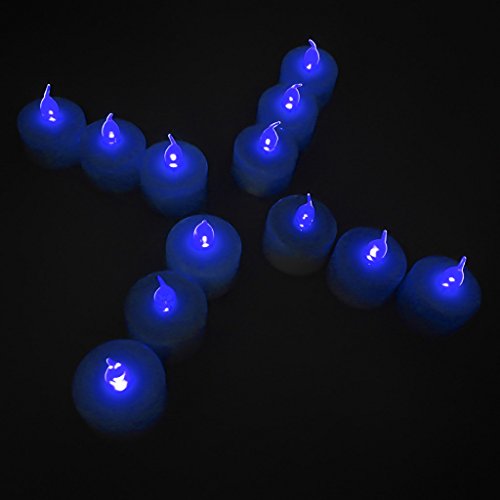 12-packs Blue Led Plastic Tea Tealight Candles Lamp Flameless Shine Anniversary Wedding Party Restaurant Atmosphere