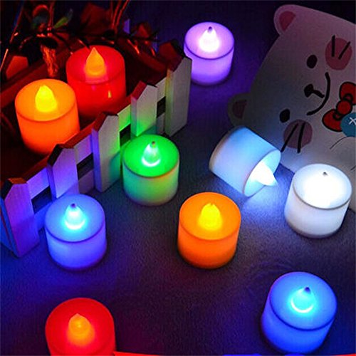 ELlight 12 PCS 1 Dozen Pack Battery Operated Candles Flameless Multi Color LED Tealight Candles Votive Style Romantic Date Mulit Color Changing