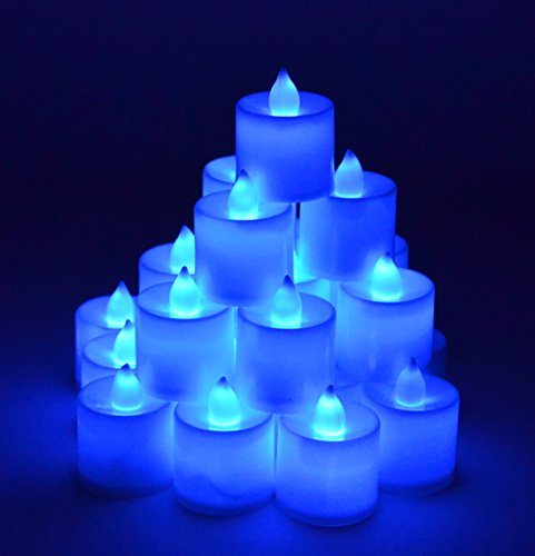 Samyo Set of 24 Battery Flameless Smokeless LED Tealight Candles - Blue Candlelight