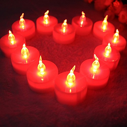 Tbw 12 Flameless Candles - Red Flameless Led Flickering Tealight Candles Battery Powered - Led Electric Tea Lights