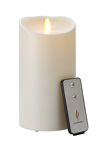 Luminara Flameless Candles Real Flame Effect Candle Luminara Outdoor Pillar Candle With Timer and Remote 375 x 7-Inch Ivory