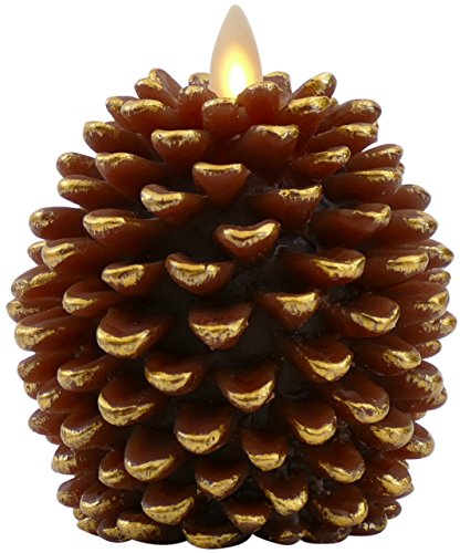 Luminara Pine Cone Candles 35 x 4 Unscented Battery Operated Flameless Candles with Timer Brown with Gold Accents