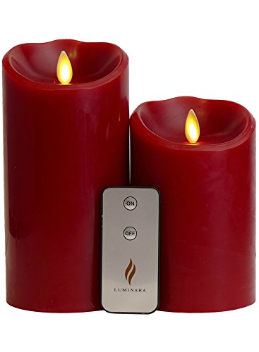 Set of 2 Luminara Red Flameless Candles 35x5 35x7 Cinnamon Scented Moving Flame Candles with Timer Remote Batteries
