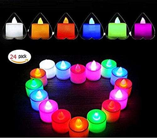 24pcs Tealights - Colour Changing Flickering Flameless LED Candle Light Tea light Mood Light for Wedding Party Club Decor in White Battery include
