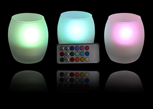 Easygoing Radiant Flameless LED Candles Remote Controlled Multi Color Flameless Color Changing LED Candle with Oval Frosted Glass Holder