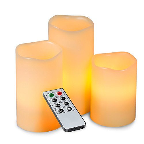 Kohree Real Wax Flameless Candles Battery Operated Led Candles Lights Remote Control Candles with Timer Pack of 3