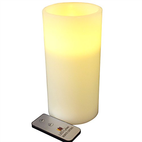 Led Lytes Flameless Candle Battery Operated Pillar With Remote A Tall 8&quot X 4&quot Ivory Colored Wax With A Flickering