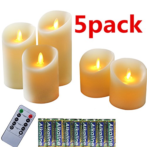 Remote Ready Flameless LED Candle - Bright Warm White Color - 15 -AAA Alkaline Batteries - Ivory SET OF 5
