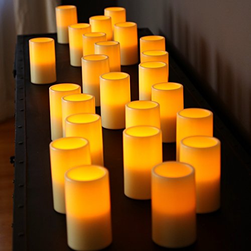 24pk Outdoor Flameless Battery Led Pillar Candles Made Of Resin Wont Melt Weather Resistant Design