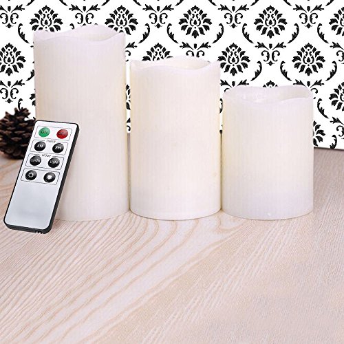Flameless Candles - Led Candles With Remote Control Real Wax Pillar Cream Color Candle Set - Long Hours Of