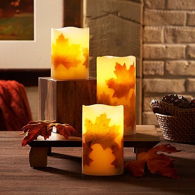 Loft Living 3-piece Flameless Led Harvest Pillar Candle Set With Charming Fall Motif