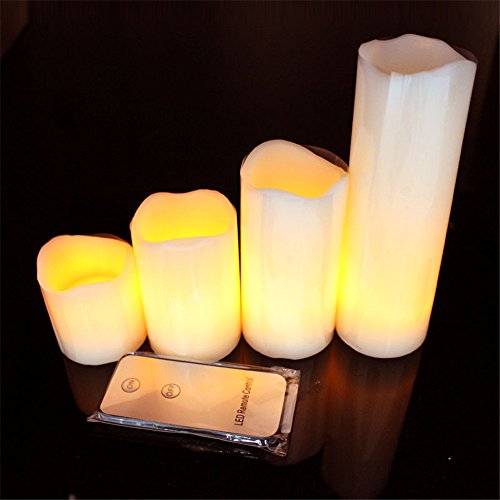 Micandle Set of 4 Yellow Flicker Flameless Wax Candles With Remote ControlBattery Operated LED Pillar Candles Bright Remote Control Candles For Weddingindoor decoration