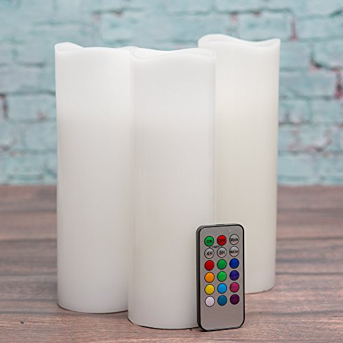 Richland Wavy Top Flameless LED Pillar Candles White 3 x 9 with Remote Control Set of 3
