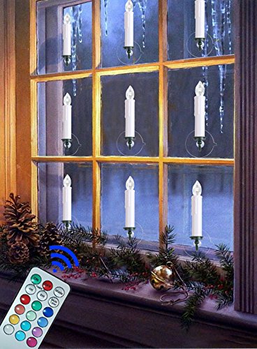 Christmas Candles Window Candles  Flameless Taper Candles Led Flickering Votive Unscented Battery Operated  White Candles Electric Tealight Remote with Timer Clip Gift Party Wedding Decoration 10Pcs