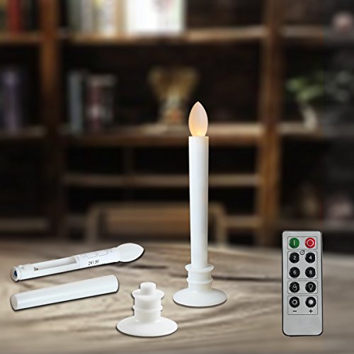 Flameless Taper Candles Led  Christmas Timer Candles Flickering AAA Battery Operated Remote  Electric Window White Candles with Removable Holders Gift Party Wedding Decoration 2pcs White Base