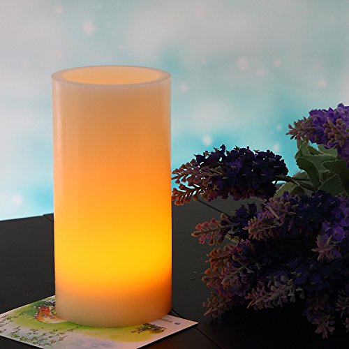 Flickering LED Flameless Candle Light 8x4 Ivory-Unscented Wax Battery Operated Candle with Timer Cyclical Amber Yellow Flame Tall Pillar Candles Faux Electric Candles for Lanterns By JIAJIA Spring