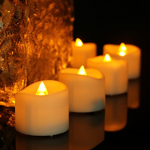 Youngerbaby 24pcs Amber Yellow Flickering Tea Light Candles With Timer - 6 Hrs On 18 Hrs Off - Battery Operated