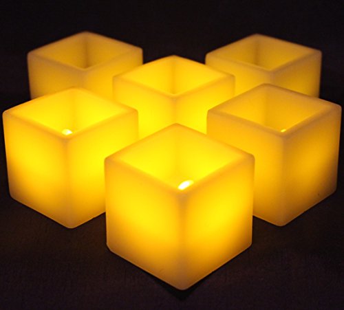 LED Lytes Flameless Candles SQUARE Votive Set of 6 - 2x 2 Ivory Colored Wax and Amber Yellow Flame for Holidays Weddings and Parties