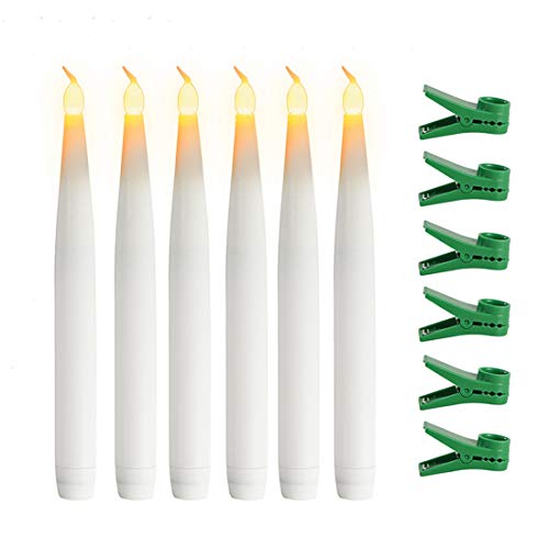 6 Pack Realistic Flameless LED Taper CandleBattery Operated Warm White Flickering Taper Candle Green StickerLong Lasting LED Candle for ChrismasWeddingHalloweenHome Decor