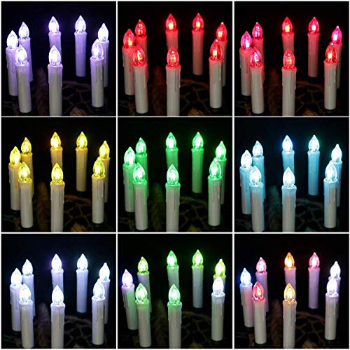 Alilyol Set of 10 Multicolored Flicker LED Taper Candles Lights with Remote Control Flameless Battery Operated Candles Clips for Birthday Party Chandelier Christmas Thanksgiving