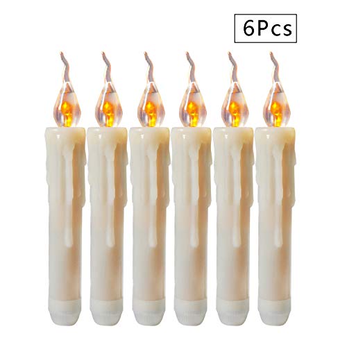 Houdlee 6PCS Wax Dripped Amber Flickering Flameless LED Taper Candle Battery Operated Taper Candles for Christmas Wedding Candelabra Party Sconces Chandelier Menorah - Batteries Not Included