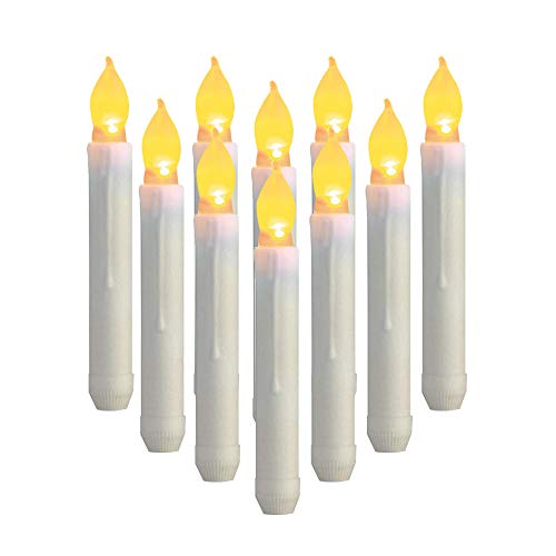 Houdlee Set of 12 Flameless Taper Candles Flickering Ivory Led Candle for Wedding Party ChristmasCandelabra Amber Light Battery Operated Taper Candles Table Centerpiece