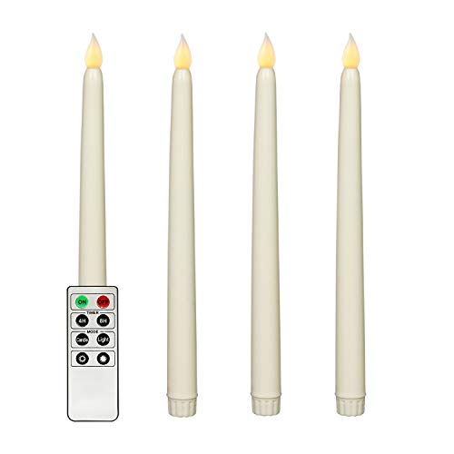 Ivory 108 Flameless Taper Candles with Timer Battery Operated Dinner Candles Smooth Wax Finish Warm White LED Remote Batteries Included - Set of 4