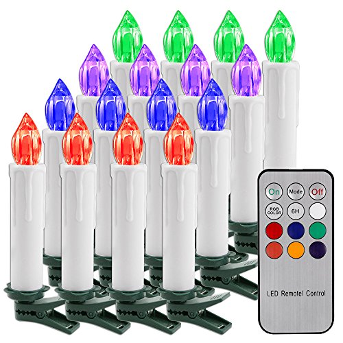 Led Window Candles with Remote Timer Battery Operated Flameless Taper Candles Light Rgb Color Changing Decorative Electric Christmas Window Light Candles with Flickering Flame - 10 Pack with Clip