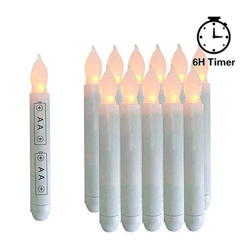 LeeHon Flamelesss LED Taper Candles with Warm White Battery Operated Taper Candles Electric Flickering Bright Bulb 12PCS LED Candlesticks Taper Candles Window for Thanksgiving Wedding Christmas Day