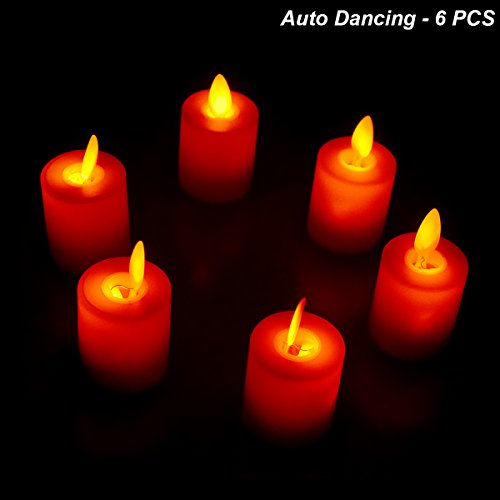 Electric Realistic Candle Auto Dancing Lifelike Flickering Candles Flameless Built-in Motor Battery Powered Pillar Ivory Christmas Lighting Decoration - Pack of 6