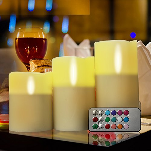 GPCT 3 LED Real Wax Unscented Flameless Candles W Built-In Timer Great for Bedroom Bathroom Weddings Festivals Parties Power Outage Comes W Remote Control 24 Hour Time Battery Operated