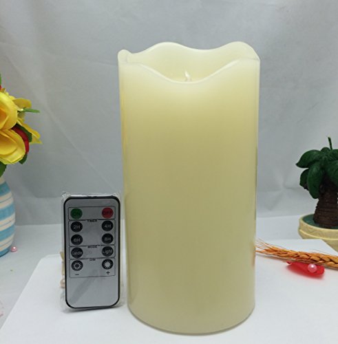 Large Real Wax Ivory Flameless candles with Timer-Auto Cycle 24-Hour TimerRemote Vanilla ScentedDia4Tall 8 1pc set