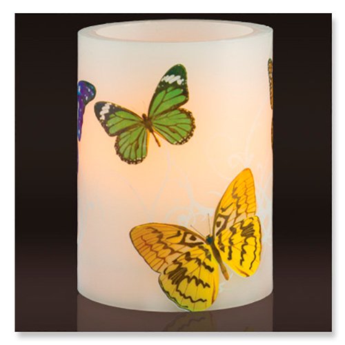 Lilac Scented Flameless Led Candle - Butterfly Print Design
